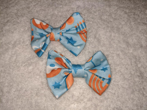 DISCONTINUED HAPPY HANUKKAH Matching Boutique Fabric Hair Bow 2pc Set Clearance