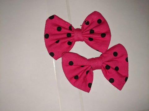 Hot Pink Dots Matching Boutique Fabric Hair Bow 2pc Set