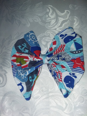 Nautical sailboat theme Matching Boutique Fabric Hair Bow Clearance