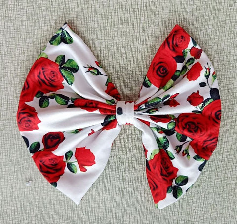 VINTAGE FLORAL Roses MATCHING Boutique Fabric Hair Bow