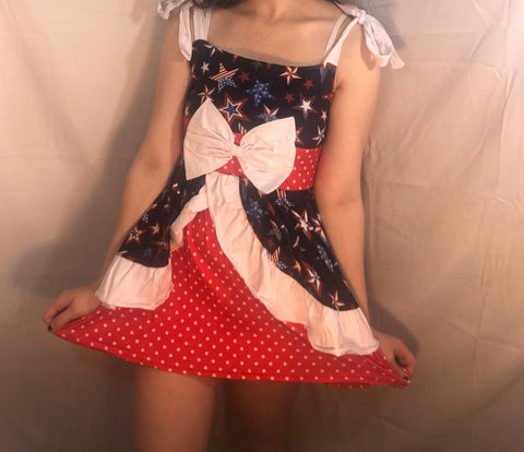 * Stars White Red Polka Dots Ruffles Swing Top Dress *Look at Measurements* Clearance xxs xs s only