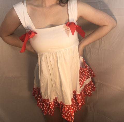 * White Red Polka Dots Ruffles Swing Top Dress *Look at Measurements* Clearance xxs xs small