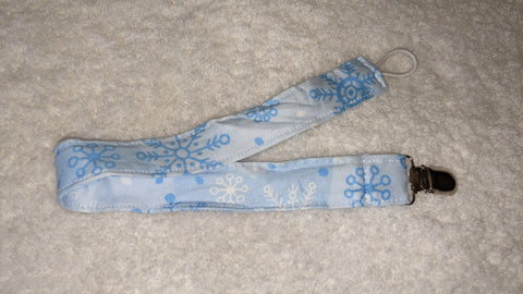 SNOW FLAKES Matching Fabric Pacifier Clips - 15"  Clearance