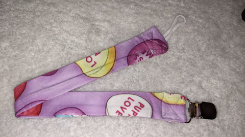 PURPLE CANDY HEARTS Matching Fabric Pacifier Clips - 14"