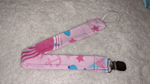 Ahoy Matey Matching Fabric Pacifier Clips - 14"  Clearance