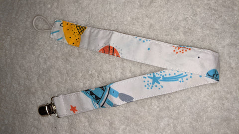 Space Ship Matching Fabric Pacifier Clips  Clearance