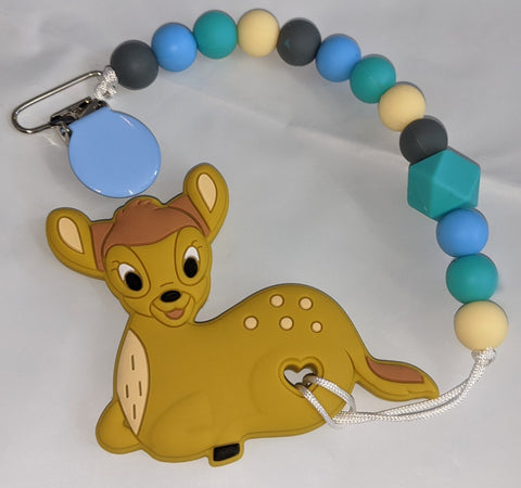 SILICONE TEETHER CHEWING TOY PACIFIER CLIP Baby Deer S1035