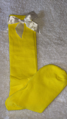 Ribbon Bow Socks Yellow with White Bow