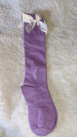 Ribbon Bow Socks Purple with White Bows