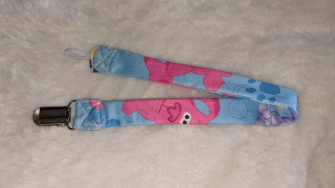 Blue & Pink Dog Cartoon Matching Fabric Pacifier Clips