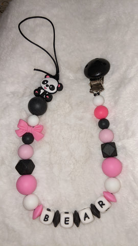 Panda Bear SILICONE TEETHER CHEWING PACIFIER CLIP