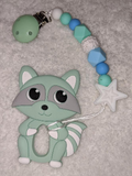 RACCOON SILICONE TEETHER CHEWING TOY PACIFIER CLIP