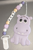 Hippo SILICONE TEETHER CHEWING TOY PACIFIER CLIP