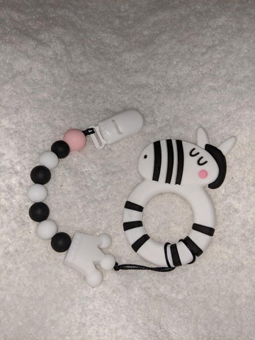 Zebra SILICONE TEETHER CHEWING TOY PACIFIER CLIP TC1138