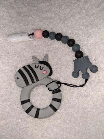 Zebra SILICONE TEETHER CHEWING TOY PACIFIER CLIP Zebra TC1139