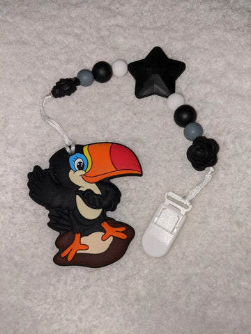 Bird Toucan SILICONE TEETHER CHEWING TOY PACIFIER CLIP TC1176