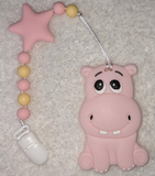 Hippo SILICONE TEETHER CHEWING TOY PACIFIER CLIP