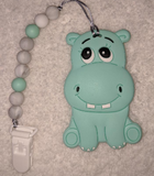 Hippo SILICONE TEETHER CHEWING TOY PACIFIER CLIP