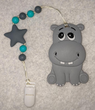 Hippo SILICONE TEETHER CHEWING TOY PACIFIER CLIP