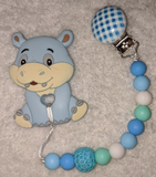 Hippo SILICONE TEETHER CHEWING TOY PACIFIER CLIP