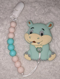 Hippo SILICONE TEETHER CHEWING TOY PACIFIER CLIP