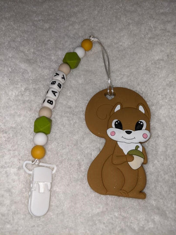 SILICONE TEETHER CHEWING TOY PACIFIER CLIP Squirrel TC1427