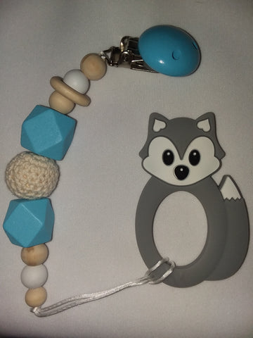 FOX SILICONE TEETHER CHEWING TOY PACIFIER CLIP TC388