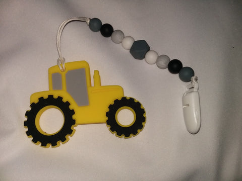 SILICONE TEETHER CHEWING TOY PACIFIER CLIP Vehicles TRACTOR TC391