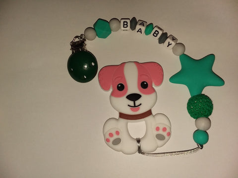 Puppy Dog Silicone Teether Chewing Toy Pacifier Clip