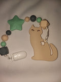 Kitty Cat Silicone Teether Chewing Toy Pacifier Clip
