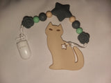 Kitty Cat Silicone Teether Chewing Toy Pacifier Clip