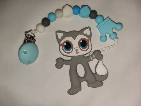 Kitty Cat Silicone Teether Chewing Toy Pacifier Clip