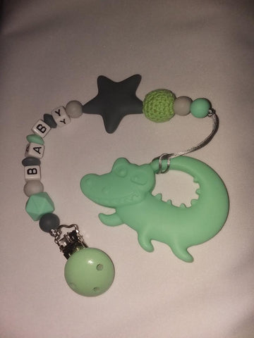 Gator SILICONE TEETHER CHEWING TOY PACIFIER CLIP TC572