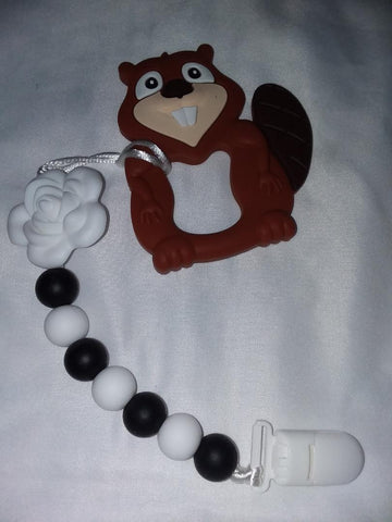 SILICONE TEETHER CHEWING TOY PACIFIER CLIP Beaver TC655