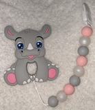 Hippo SILICONE TEETHER CHEWING TOY PACIFIER CLIP