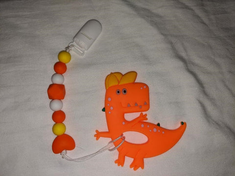 SILICONE TEETHER CHEWING TOY PACIFIER CLIP Dinosaur TC909