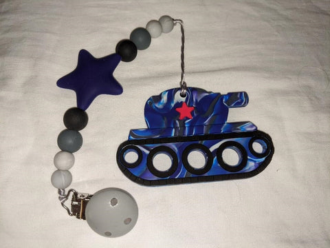 Vehicles Tank SILICONE TEETHER CHEWING TOY PACIFIER CLIP TC937