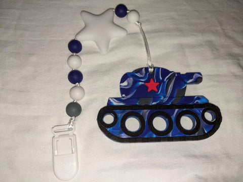 Vehicles Tank SILICONE TEETHER CHEWING TOY PACIFIER CLIP Vehicles Tank TC938