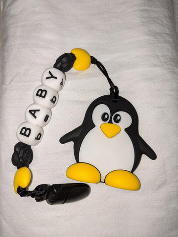 Penguin SILICONE TEETHER CHEWING TOY PACIFIER CLIP Penguin TC970