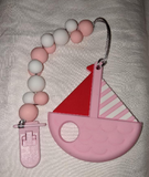 Sailboat SILICONE TEETHER CHEWING TOY PACIFIER CLIP