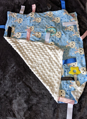 Blue Baby Bunny Cuddle Sensory Security Blanket Toys DESIGNED BY @QUEENPINSART