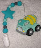 Construction vehicles SILICONE TEETHER CHEWING TOY PACIFIER CLIP