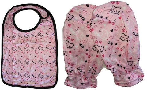 Pretty Kitty Matching 2pc Bib Mittens Set Designed by @QUEENPINSART