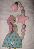 Princess SILICONE TEETHER CHEWING TOY PACIFIER CLIP