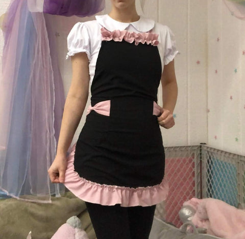 Mommy Style Retro Vintage Aprons with Pockets Pink/Black Last One