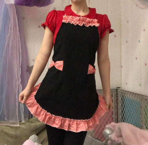 Mommy Style Retro Vintage Aprons with Pockets Red/Black