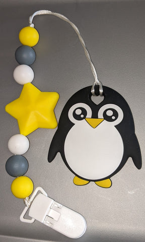 Penguin SILICONE TEETHER CHEWING TOY PACIFIER CLIP Penguin S1083