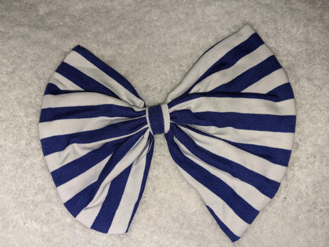 Blue & White Stripes MATCHING Boutique Fabric Hair Bow Clearance