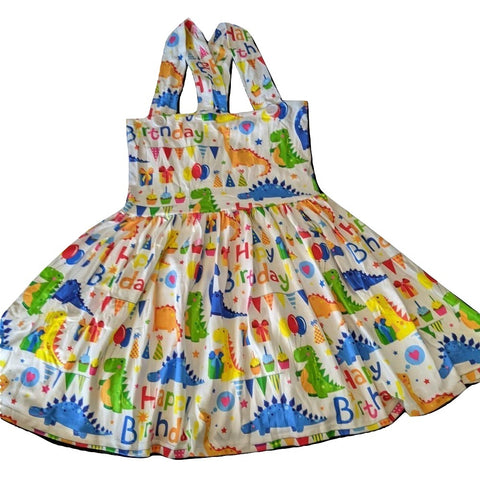 * Suspender Happy Birthday Dinosaur Jumper Skirt Dress Clearance