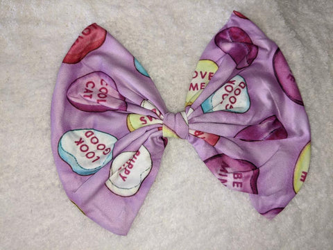 Purple Candy Hearts MATCHING Boutique Fabric Hair Bow